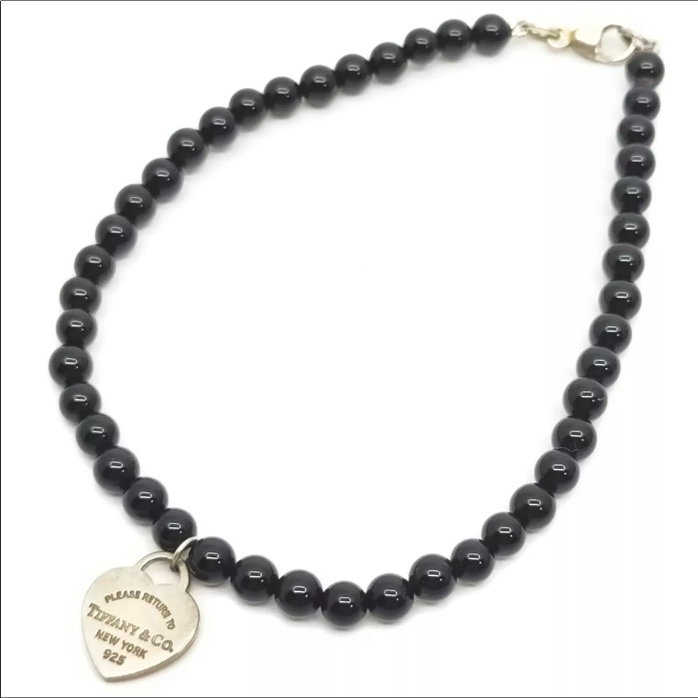 💎Tiffany & Co Black Onyx Beaded Silver Return to Tiffany Heart Bracelet